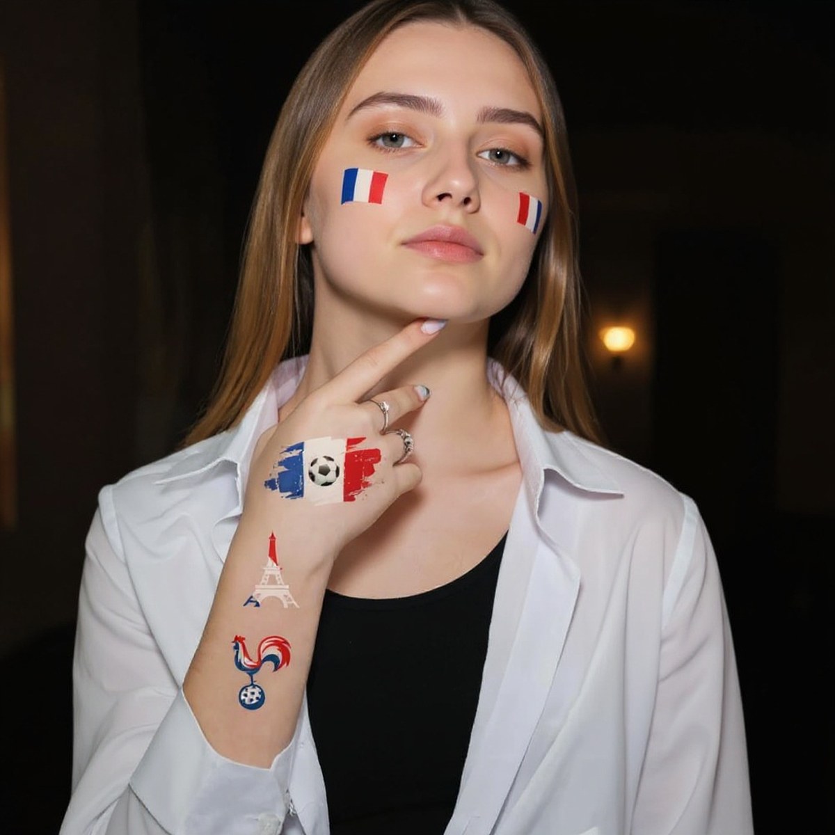 Tatouages temporaires drapeau France 5 planches supporter waterproof — vue 4