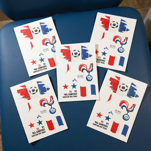 Tatouages temporaires drapeau France 5 planches supporter waterproof